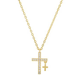Queen Jewels Sterling Silver Round Cubic Zirconia Dangling Double Cross Pendant Necklace