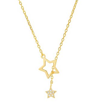Queen Jewels Sterling Silver Dangling Stars Round Cubic Zirconia Lariat Y-Necklace