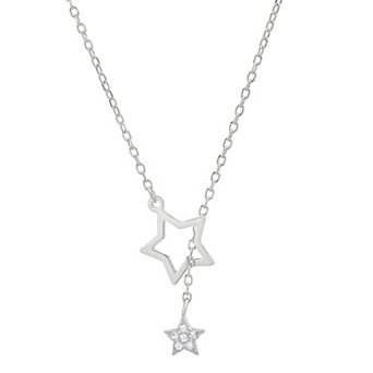 Queen Jewels Sterling Silver Dangling Stars Round Cubic Zirconia Lariat Y-Necklace