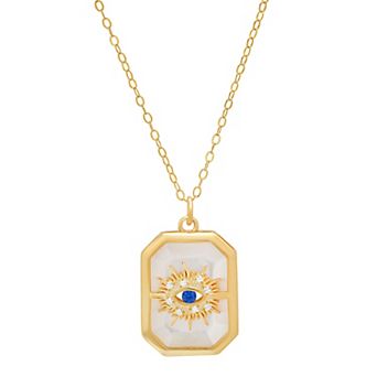 Queen Jewels Sterling Silver Mother-of-Pearl & Cubic Zirconia Evil Eye Pendant Necklace