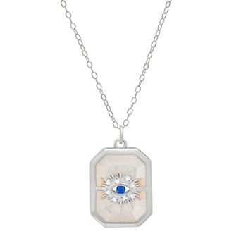 Queen Jewels Sterling Silver Mother-of-Pearl & Cubic Zirconia Evil Eye Pendant Necklace
