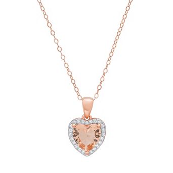 Queen Jewels 14k Rose Gold Flash Plated Simulated Morganite & Cubic Zirconia Border Heart-Cut Pendant Necklace