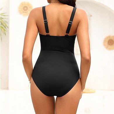 Women Vintage Tummy Control Push Up Ruched One Piece Swimsuit