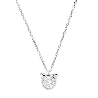 Queen Jewels Sterling Silver Cubic Zirconia Bezel-Set Kitty Cat Pendant Necklace