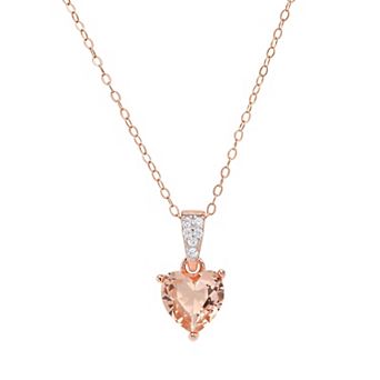 Queen Jewels 14k Rose Gold Flash Plated Simulated Morganite & Cubic Zirconia Heart-Cut Pendant Necklace