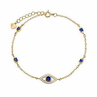 Queen Jewels Sterling Silver Evil Eye Round Cubic Zirconia Bezel Station Bracelet