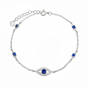 Queen Jewels Sterling Silver Evil Eye Round Cubic Zirconia Bezel Station Bracelet