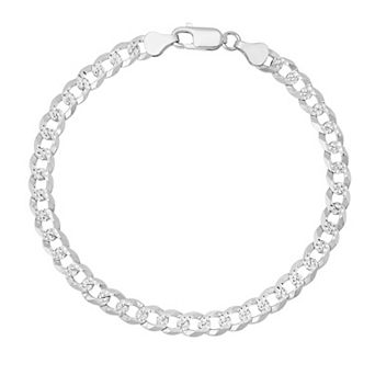 Men's Queen Jewels Sterling Silver Diamond-Cut Curb Chain Bracelet