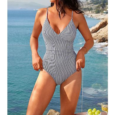Women Wrap Push Up Tummy Control Bathing Suit Cutout Backless Ruched Swimsuit