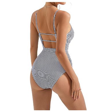 Women Wrap Push Up Tummy Control Bathing Suit Cutout Backless Ruched Swimsuit