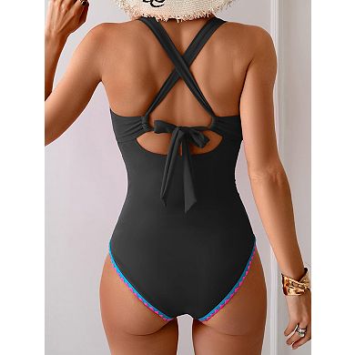 Women Tummy Control Ruched Push Up Tie Bathing Suit Shelled Swimwear