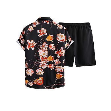 Men's 2 Pcs Short Sleeve Button Down Shirt Shorts Set Casual Summer Wear