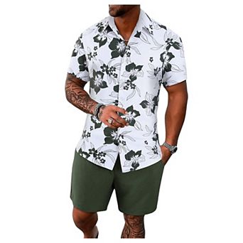Men's 2 pc Short Sleeve Button Down Shirt Shorts Set Casual Summer Wear