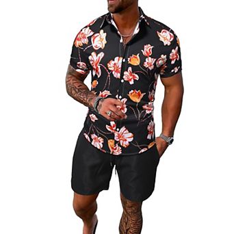 Men's 2 pc Short Sleeve Button Down Shirt Shorts Set Casual Summer Wear