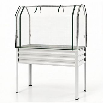 Costway Galvanized Raised Garden Bed with Legs Greenhouse Cover Roll-up Door for Vegetable