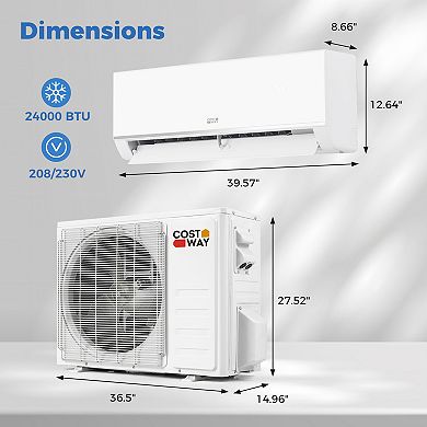 Costway 24000 BTU 20 SEER2 208/230V Wifi Enabled Mini Split Air Conditioner & Heater