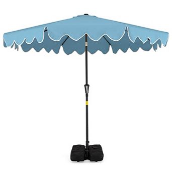 Costway 9 FT Patio Umbrella with Weighted Base Sandbags Push Button Tilt Crank Sturdy Ribs