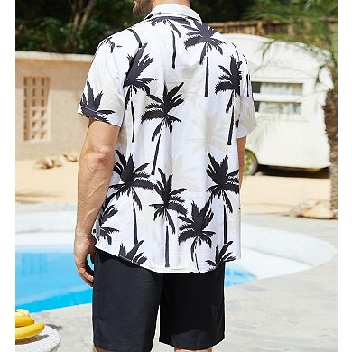 Men's 2 Pcs Summer Tropical Print Hawaiian Beach Shirt Shorts Set