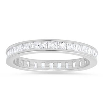Queen Jewels Sterling Silver Princess-Cut Cubic Zirconia Stackable Eternity Band Ring