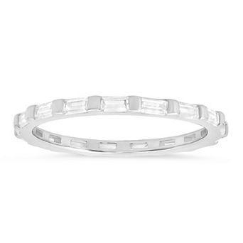 Queen Jewels Sterling Silver Cubic Zirconia Baguette-Cut Stackable Eternity Band Ring