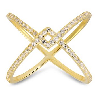 Queen Jewels Sterling Silver Crisscross Round Cubic Zirconia Ring
