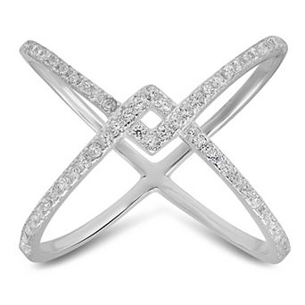 Queen Jewels Sterling Silver Crisscross Round Cubic Zirconia Ring