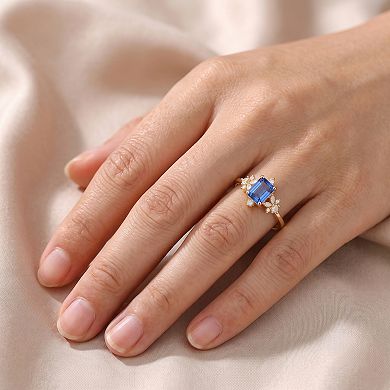 Queen Jewels Sterling Silver Emerald-Cut Simulated Aquamarine Statement Ring