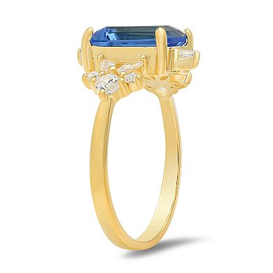 Queen Jewels Sterling Silver Emerald-Cut Simulated Aquamarine Statement Ring