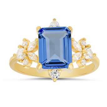 Queen Jewels Sterling Silver Emerald-Cut Simulated Aquamarine Statement Ring