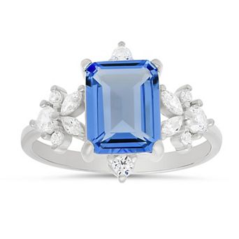Queen Jewels Sterling Silver Emerald-Cut Simulated Aquamarine Statement Ring