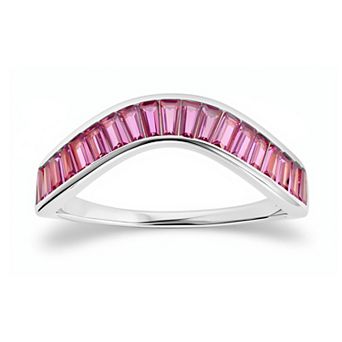Queen Jewels Sterling Silver Pink Cubic Zirconia Baguette Chevron Stackable Ring