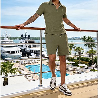2 Pcs Mens Summer Track Suits Short Sleeve Polo Shirts Loungewear