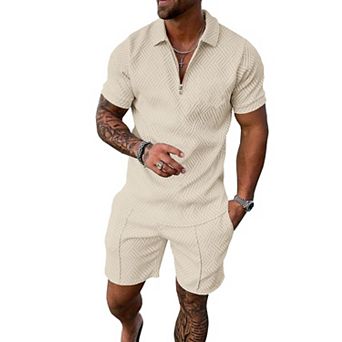 2 pc Mens Summer Track Suits Short Sleeve Polo Shirts Loungewear