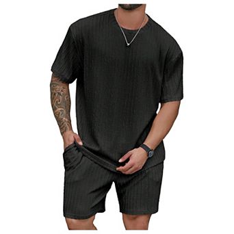 Men's Big And Tall Summer Casual Knit Short Set Beach Vacation Wear