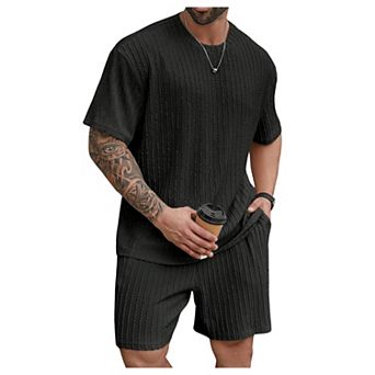 Men's Big And Tall Summer Casual Knit Short Set Beach Vacation Wear