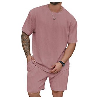 Men's Big And Tall Summer Casual Knit Short Set Beach Vacation Wear