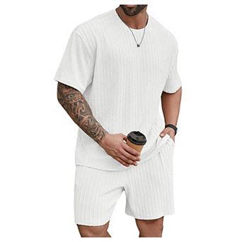 Men's Big And Tall Summer Casual Knit Short Set Beach Vacation Wear