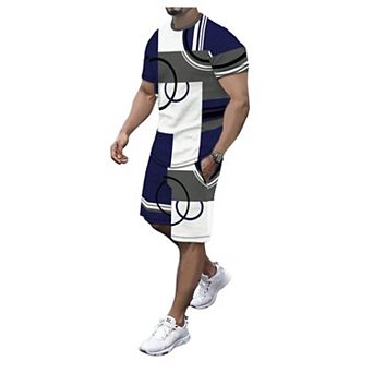 Men's 2 pc Summer Short Sleeve Crew Neck Casual Outfit Set