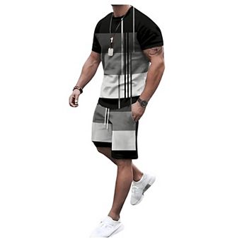 Men's 2 pc Summer Short Sleeve Crew Neck Casual Outfit Set