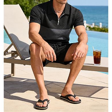 2 Pcs Mens Summer Track Suits Striped Short Sleeve Polo Shorts Set