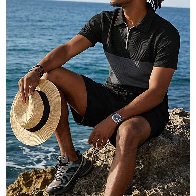 2 Pcs Mens Summer Track Suits Striped Short Sleeve Polo Shorts Set
