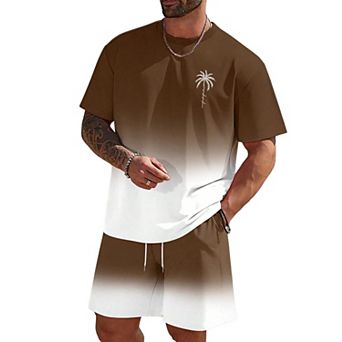 Men's 2 pc Tropical Graphic Short Sleeve Tee Shorts Set Casual Summer Vacation Wear