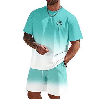 Men's 2 pc Tropical Graphic Short Sleeve Tee Shorts Set Casual Summer Vacation Wear