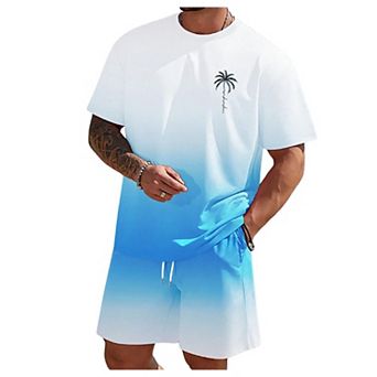 Men's 2 pc Tropical Graphic Short Sleeve Tee Shorts Set Casual Summer Vacation Wear