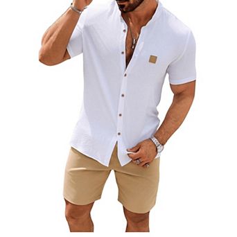 Men's 2 pc Summer Short Sleeve Shirt Shorts Set Casual Vacation Outfit