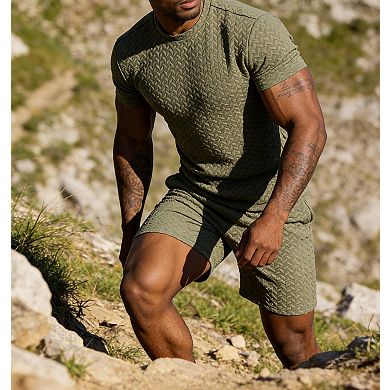 2 Pcs Casual Track Suit Set Crew Neck Shirt Vacation Shorts