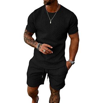 2 pc Casual Track Suit Set Crew Neck Shirt Vacation Shorts