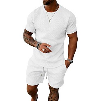 2 pc Casual Track Suit Set Crew Neck Shirt Vacation Shorts