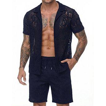 Men's 2 pc Lace Patchwork Short Set Bohemian Summer Outfits