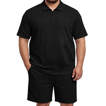 Big And Tall Men 2 pc Quarter Zip Polo Shirt Set Summer Wear
